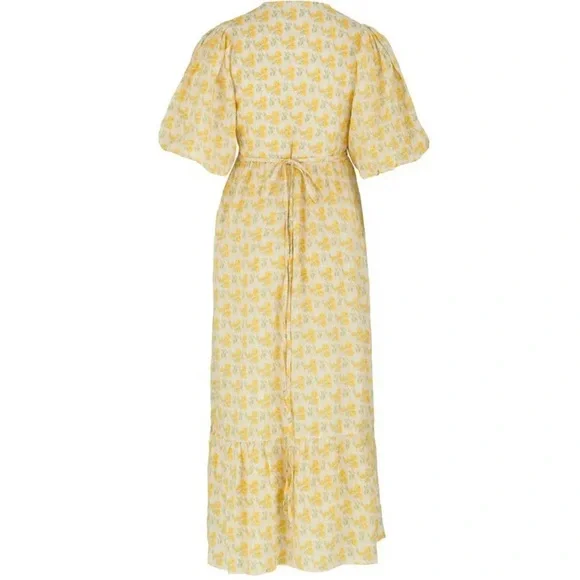 Faithfull the Brand Thulla Floral Print Linen Wrap Midi Dress - Picture 6 of 9